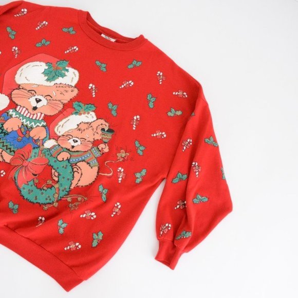 Vintage Ugly Christmas Nutcracker Red Holiday Puff Paint Cat Sweater - Picture 5 of 10